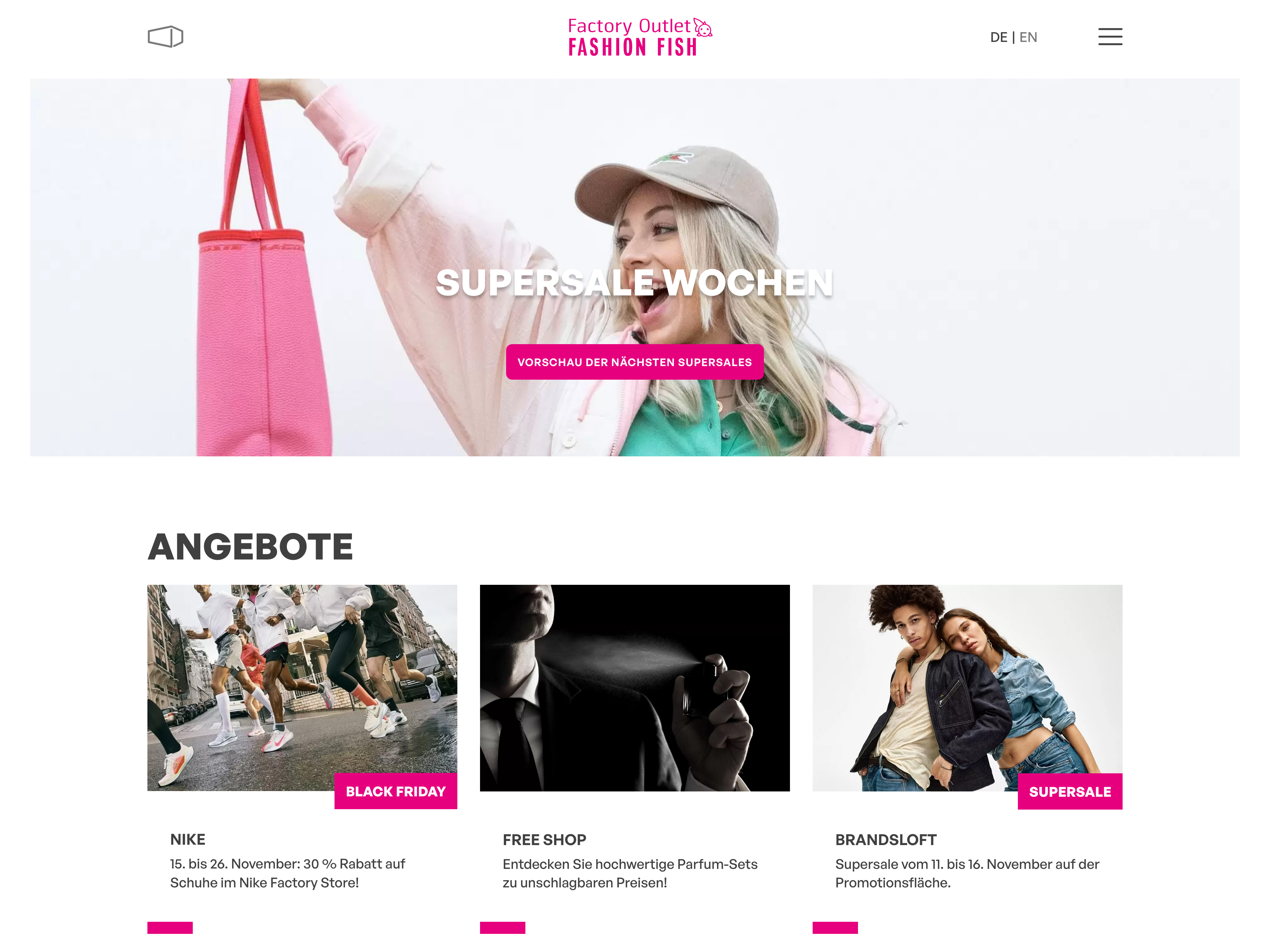 Fashion Fish: Screenshot der Website - Angebote