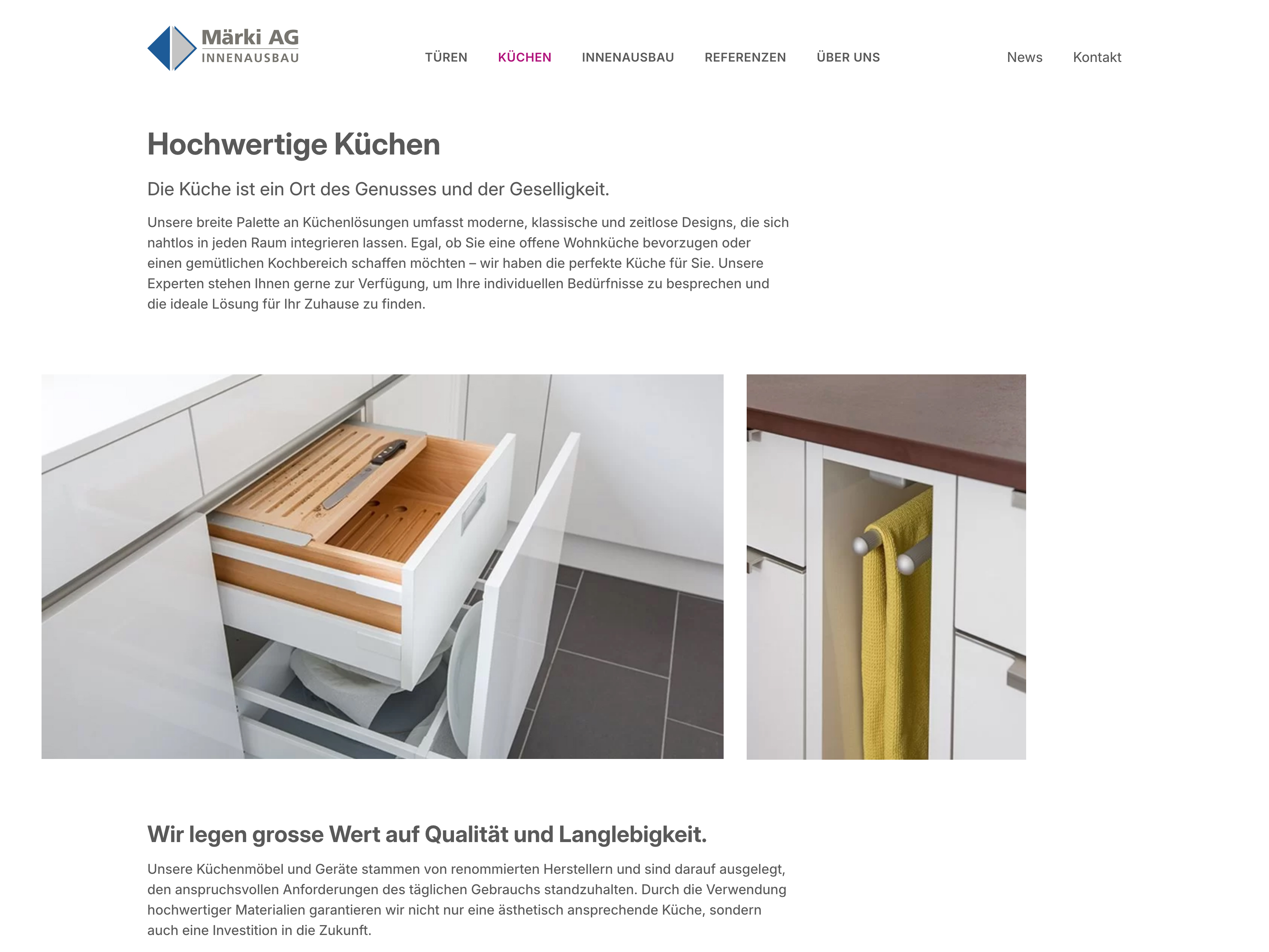 Märki AG: Screenshot der Website - Küchen