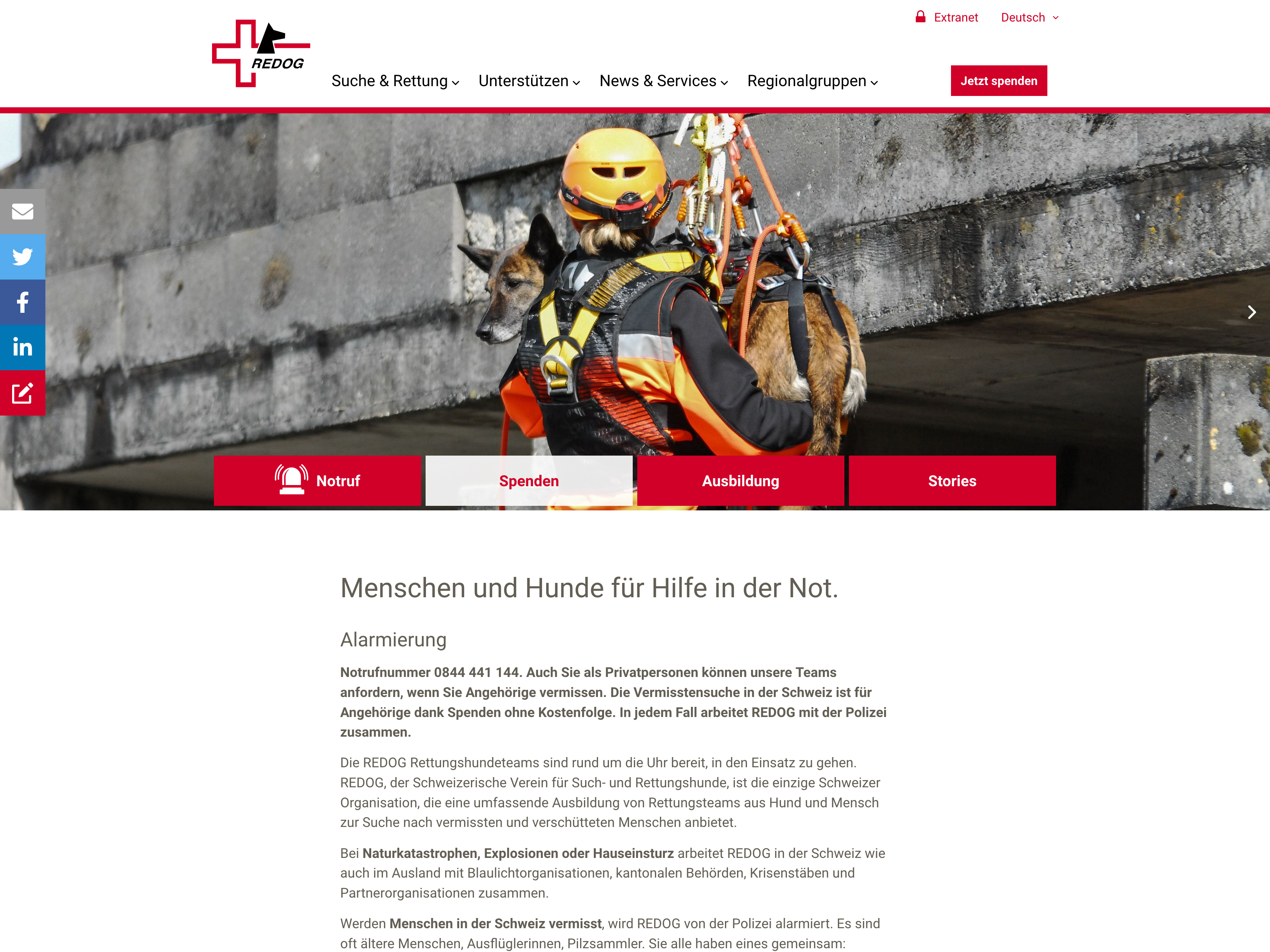 REDOG: Screenshot der Homepage