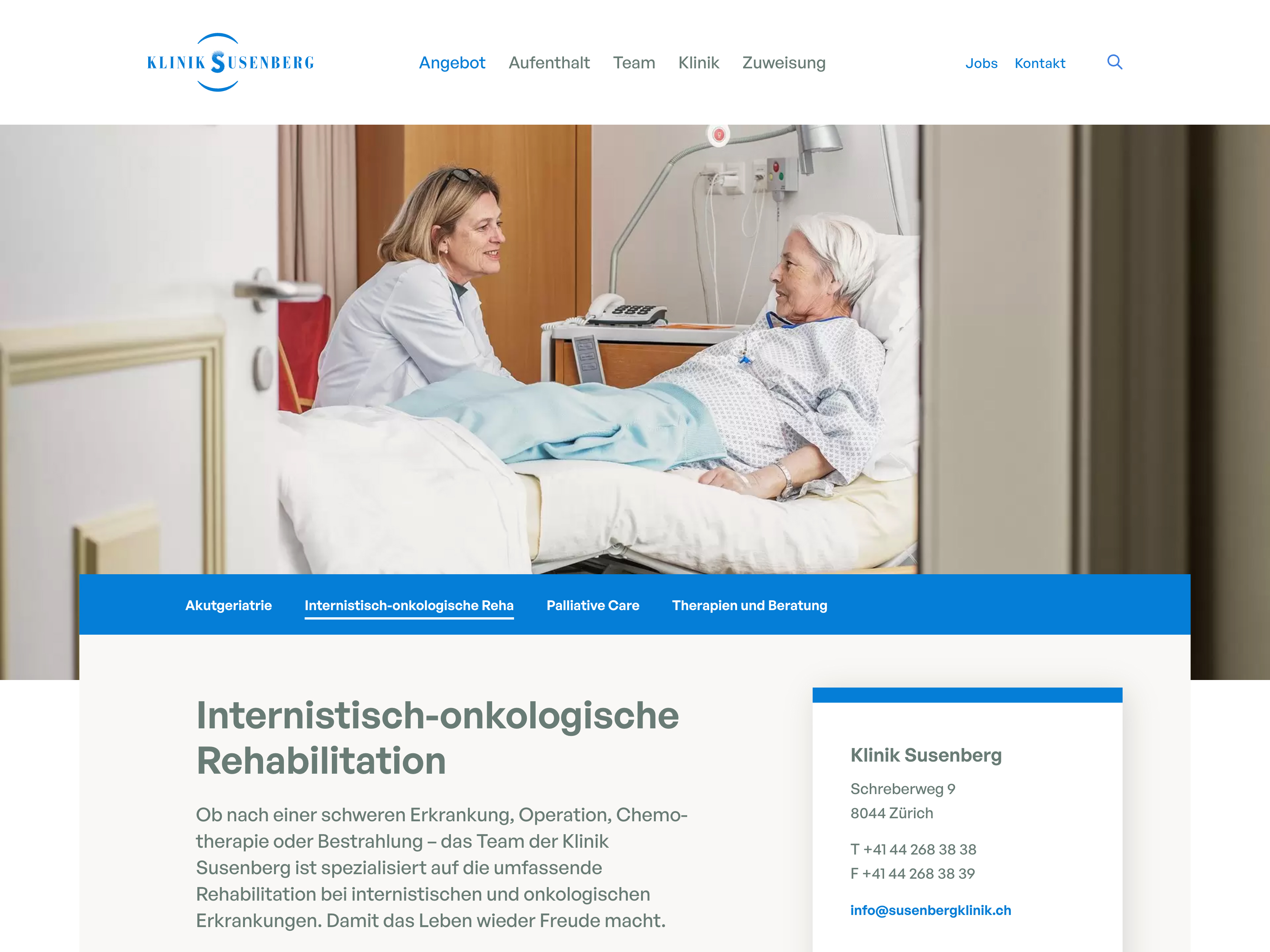 Klinik Susenberg: Screenshot Internistisch-onkologische Reha